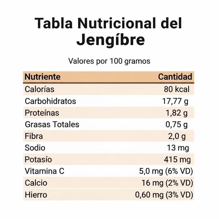 Tabla Nutricional de JENGIBRE